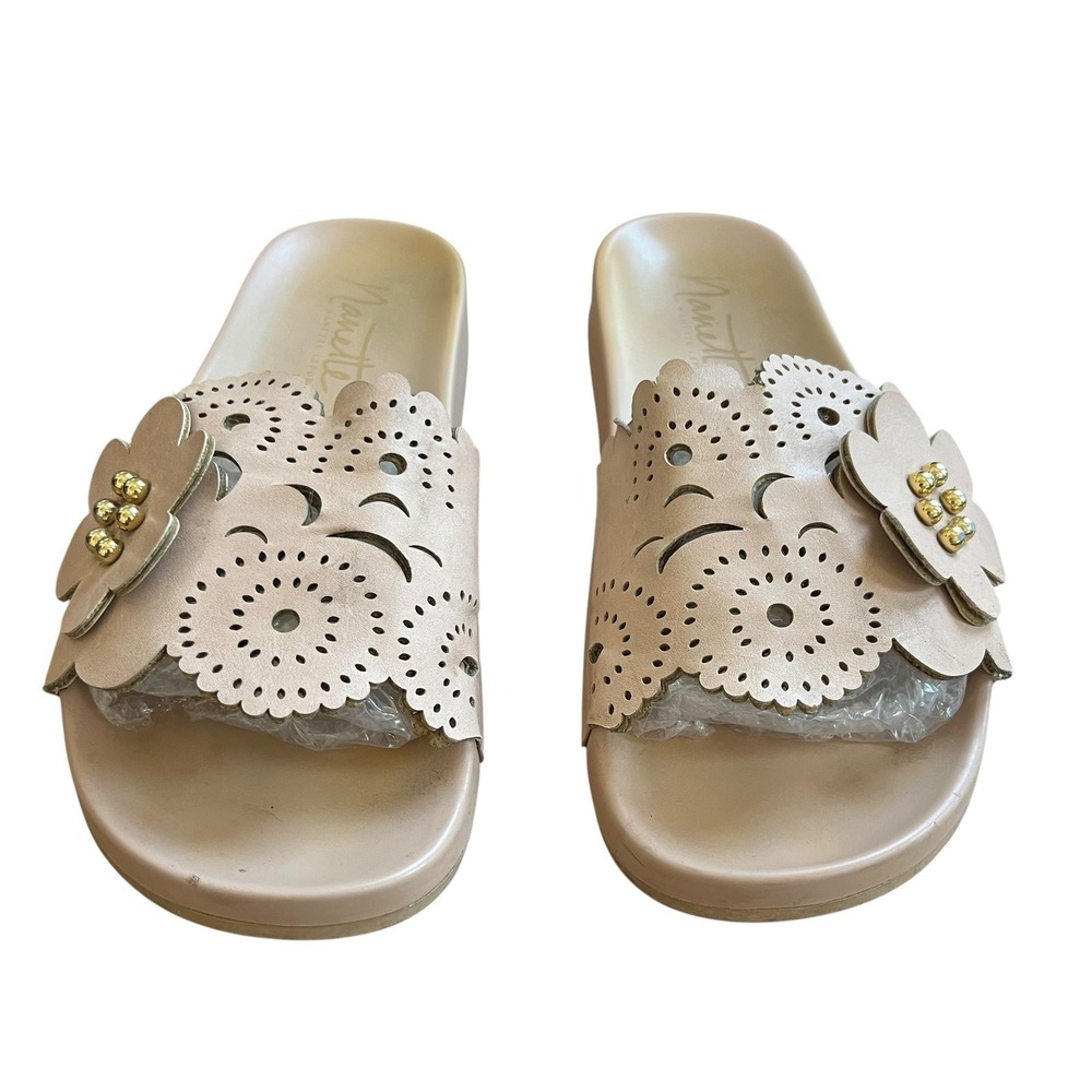 Nanette Lepore Maria Blush Pink Floral Laser Cut Slide Sandals Women 6.5M